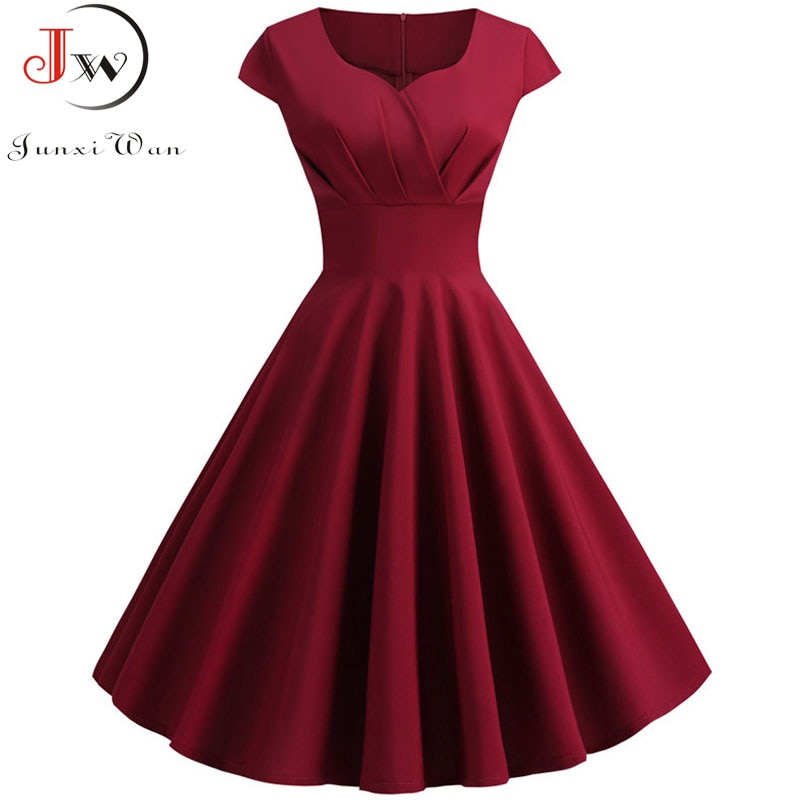 Pink Summer Dress Women V Neck Big Swing Vintage Dress Robe Femme Elegant Retro pin up Party Office Midi Dresses Plus Size