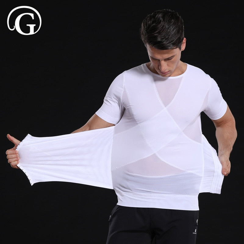 Men Slimming Shaper Posture Tops Male Belly Abdomen Corrector Compression Body Building Chest Tummy Shirt