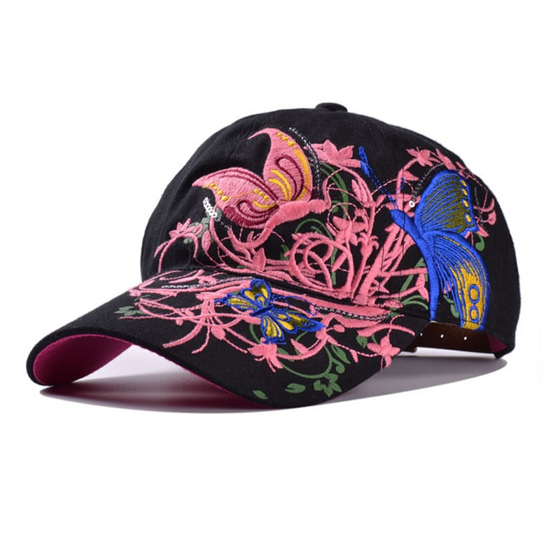 Women Butterflies Flower Embroidery Caps Women Girl Sun Hats Casual Snapback Caps Women Baseball Cap Winter Autumn
