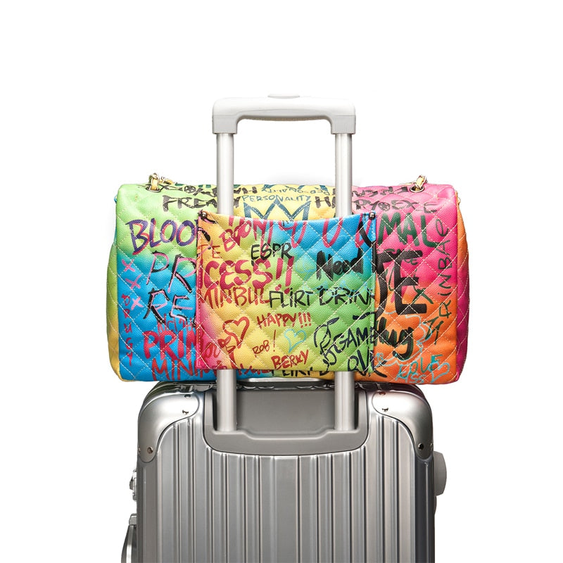 Amberler Luxury Designer PU Leather Women Shoulder Bag Large Capacity Ladies Chain Printed Crossbody Bags Fashion Female Handbag