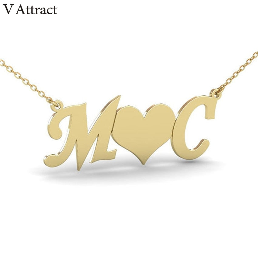 V Attract Gold Filled Custom Name Necklace Women Men Personalized Jewelry Heart Choker Stainless Steel Collier Best Friend Gift