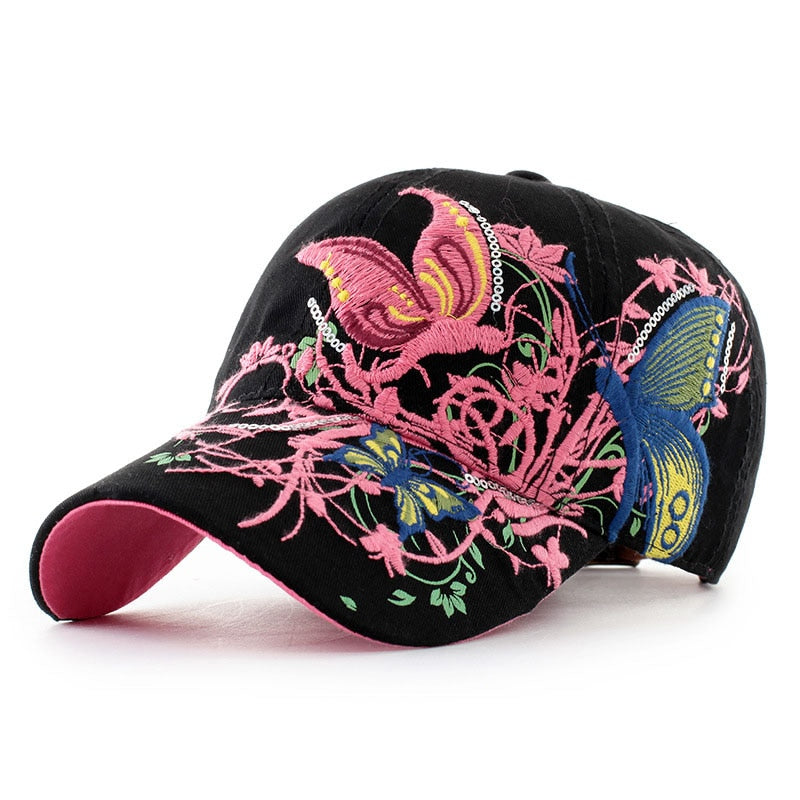 Women Butterflies Flower Embroidery Caps Women Girl Sun Hats Casual Snapback Caps Women Baseball Cap Winter Autumn