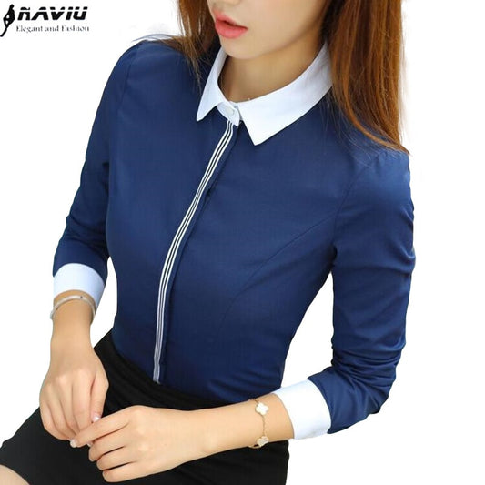 New Fashion Women Cotton Shirt Spring Formal Elegant Blouse Office Ladies Work Wear Plus Size Tops