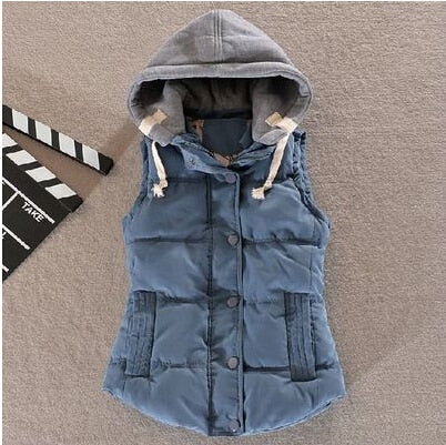 Plus Size 6XL Women Vest Winter Coat  Ladies Gilet Colete Feminino Casual Pocket Hooded Waistcoat Female Sleeveless Jacket