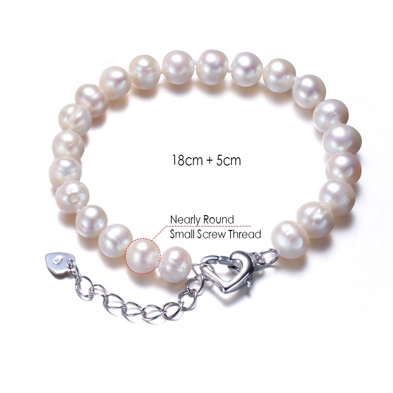 HENGSHENG Real Natural Near Round Pearl Jewelry Bracelet,925 Sterling Silver Love Buckle,7-8mm Beads Jewelry,Fine Women Jewelry