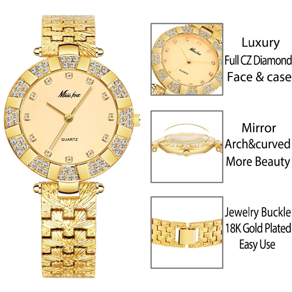 MISSFOX Women Watches Luxury Brand Fashion Casual Ladies Watch Women Quartz Diamond Geneva Lady Bracelet Wrist Watches For Women