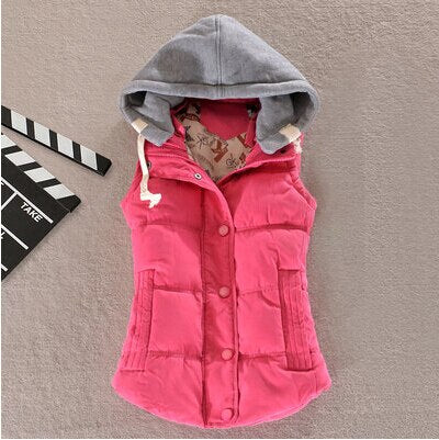 Plus Size 6XL Women Vest Winter Coat  Ladies Gilet Colete Feminino Casual Pocket Hooded Waistcoat Female Sleeveless Jacket