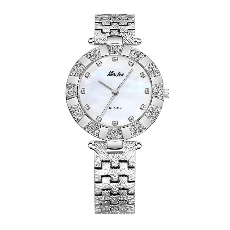 MISSFOX Women Watches Luxury Brand Fashion Casual Ladies Watch Women Quartz Diamond Geneva Lady Bracelet Wrist Watches For Women