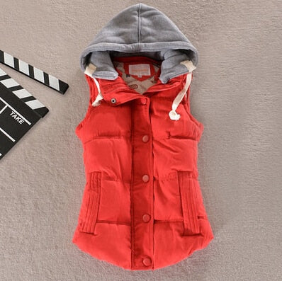 Plus Size 6XL Women Vest Winter Coat  Ladies Gilet Colete Feminino Casual Pocket Hooded Waistcoat Female Sleeveless Jacket