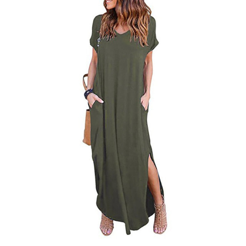 Plus Size 5XL Sexy Women Dress Summer Solid Casual Short Sleeve Maxi Dress For Women Long Dress Vestidos Lady Dresses Oversized