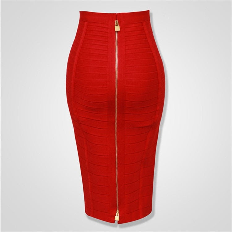 16 Colors XL XXL Sexy Solid Zipper Orange Blue Black Red White Pink Bandage Skirt Women Elastic Bodycon Summer Pencil Skirt 58cm