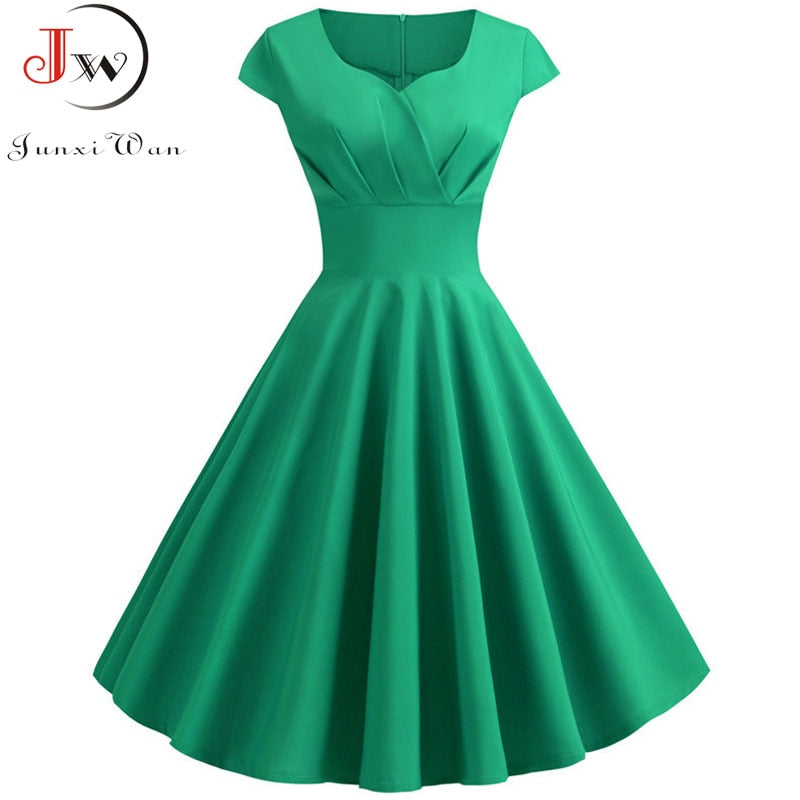 Pink Summer Dress Women V Neck Big Swing Vintage Dress Robe Femme Elegant Retro pin up Party Office Midi Dresses Plus Size