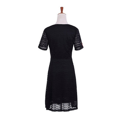 Fress Shipping 5XL New Summer Women's Black Patchwork Lace Short Sleeve Dress Female Plus Size Fashion Casual Dresses vestidos