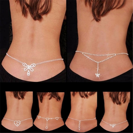 Accesorios Mujer Sexy Waist Body Bikini Chain Glittery Rhinestone Crystal Belly Chain Lower Back Chain for Dance Summer Body Jew