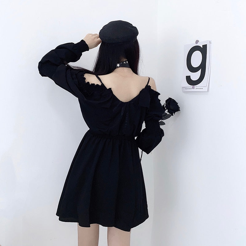 Women Dress Plus Size 4XL Lace Up Black Autumn 2020 Sexy High Waist Femme Dresses Off Shoulder Long Sleeve Gothic Clothes