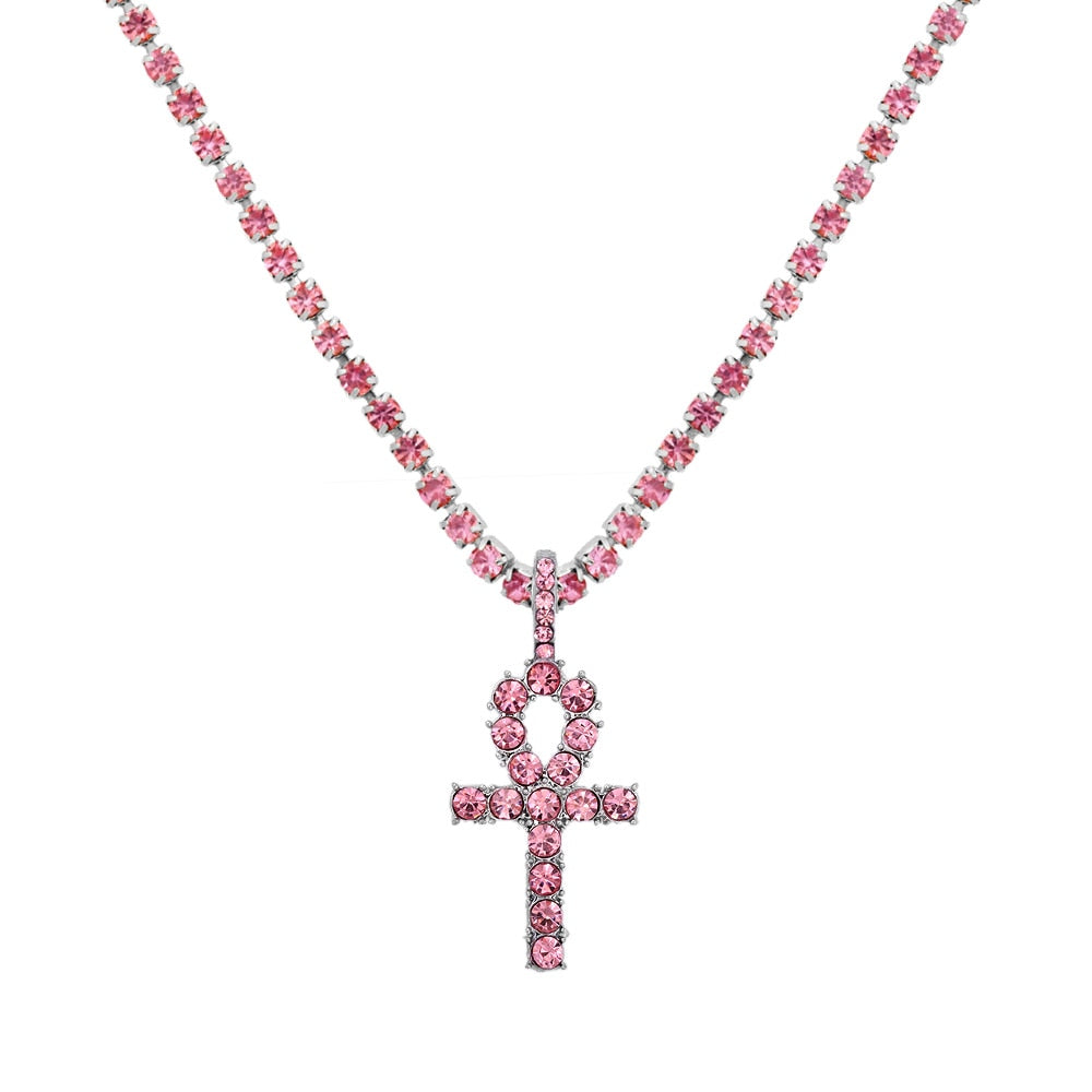 Iced Out Crystal Ankh Cross Pendant Tennis Necklace For Women Shining Butterfly Rhinestone Clavicle Chain Choker 2021 New Jewely