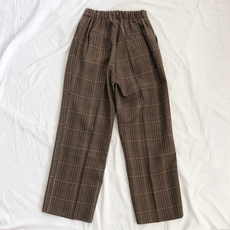 Mooirue Spring Women Pants Plaid High Waist Dropping Feeling High Waist Wide Leg Long Suit  Pants