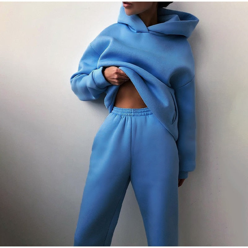 Women&#39;s Tracksuit Suit Autumn Fashion Warm Hoodie Sweatshirts Two Pieces Oversized Solid Casual Hoody Pullovers Long Pant Sets