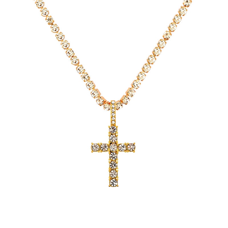 Iced Out Crystal Ankh Cross Pendant Tennis Necklace For Women Shining Butterfly Rhinestone Clavicle Chain Choker 2021 New Jewely
