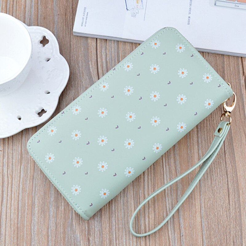 Large Capacity Women&#39;s Wallet Flower Print Card Holder Fashhion Money Bag PU Leather Zipper Purse Long Clutch 19.5x9.5x2.5cm