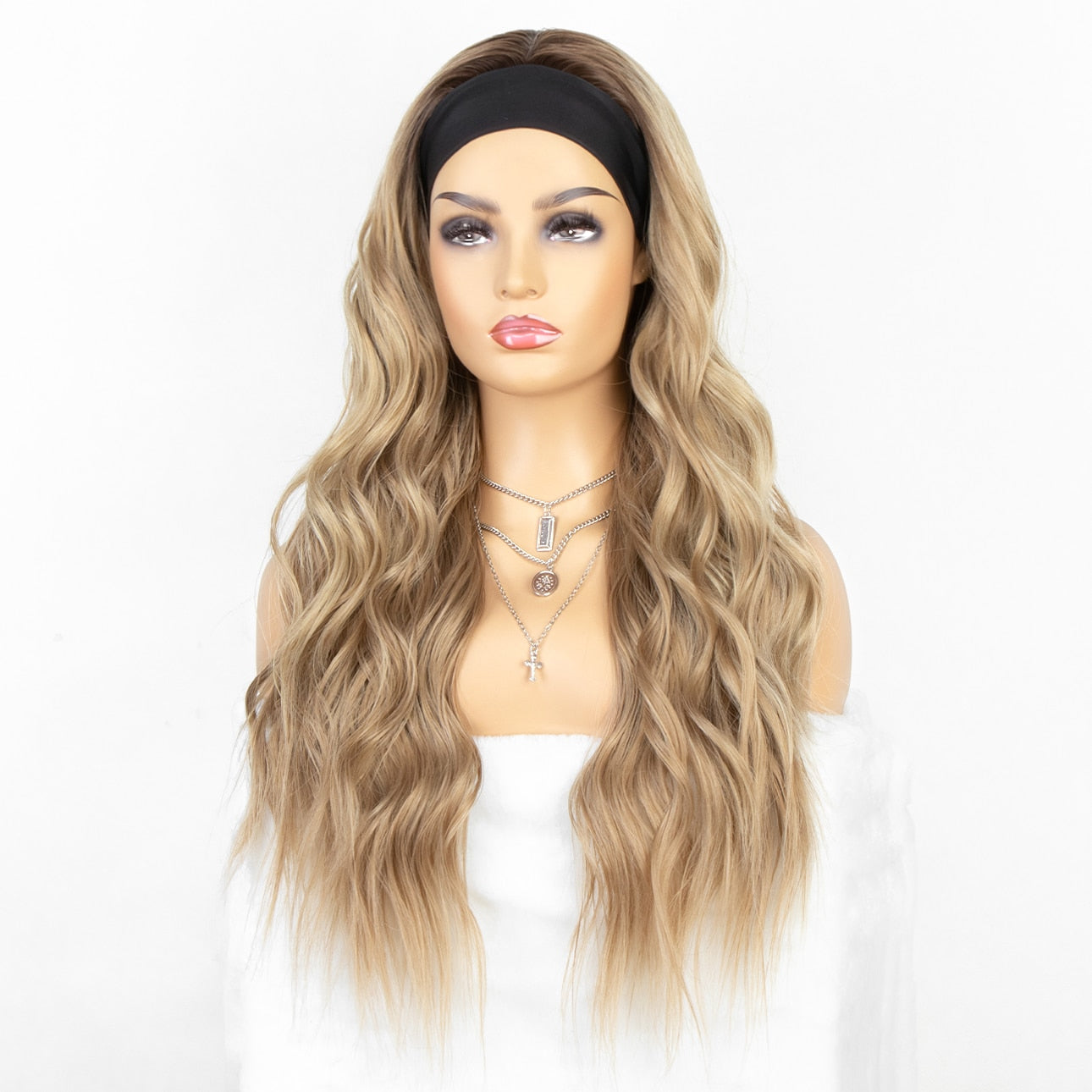 kryssma Long Wavy Headband Wig for Black Women None Replacement Body Wave Synthetic Headwraps Hair Wig 2020 New Fashion