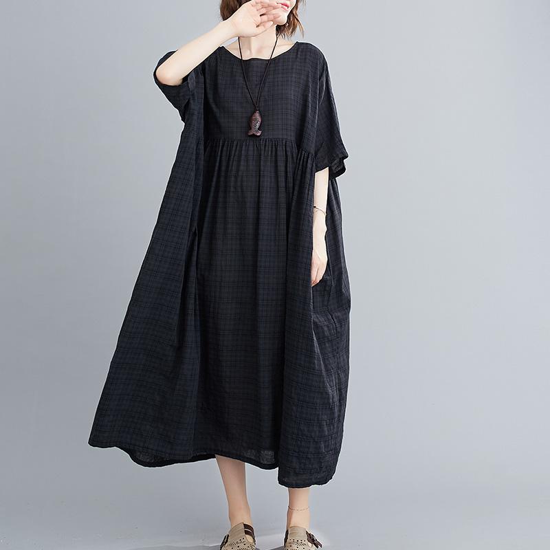 Plus Size Plaid Casual Cotton Summer Dress Women Oversized Vintage 4XL 5XL 6XL Ladies Dresses Robe Femme Beach Woman Dress 2021