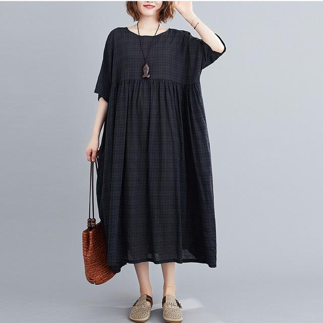 Plus Size Plaid Casual Cotton Summer Dress Women Oversized Vintage 4XL 5XL 6XL Ladies Dresses Robe Femme Beach Woman Dress 2021