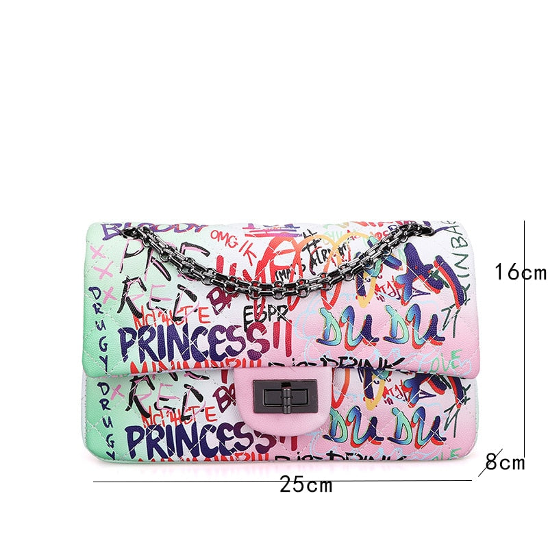 Amberler Luxury Designer PU Leather Women Shoulder Bag Large Capacity Ladies Chain Printed Crossbody Bags Fashion Female Handbag