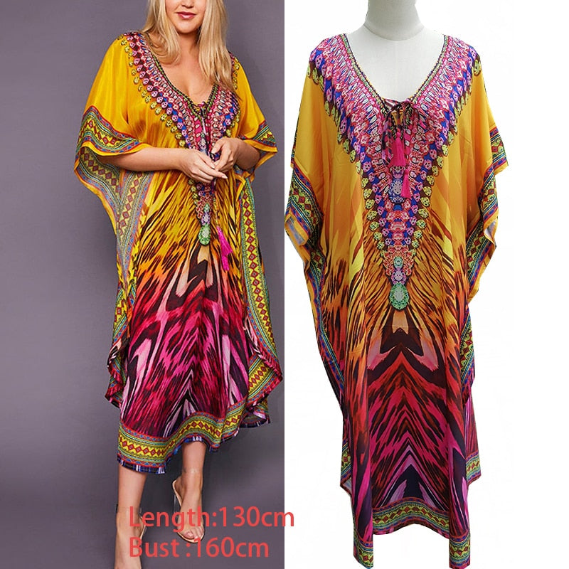 New Maxi Beach Boho Dress Plus Size Beach Cover Up Pareos De Playa Mujer 2022 Robe De Plage Bikini Cover Up Beachwear Sarong