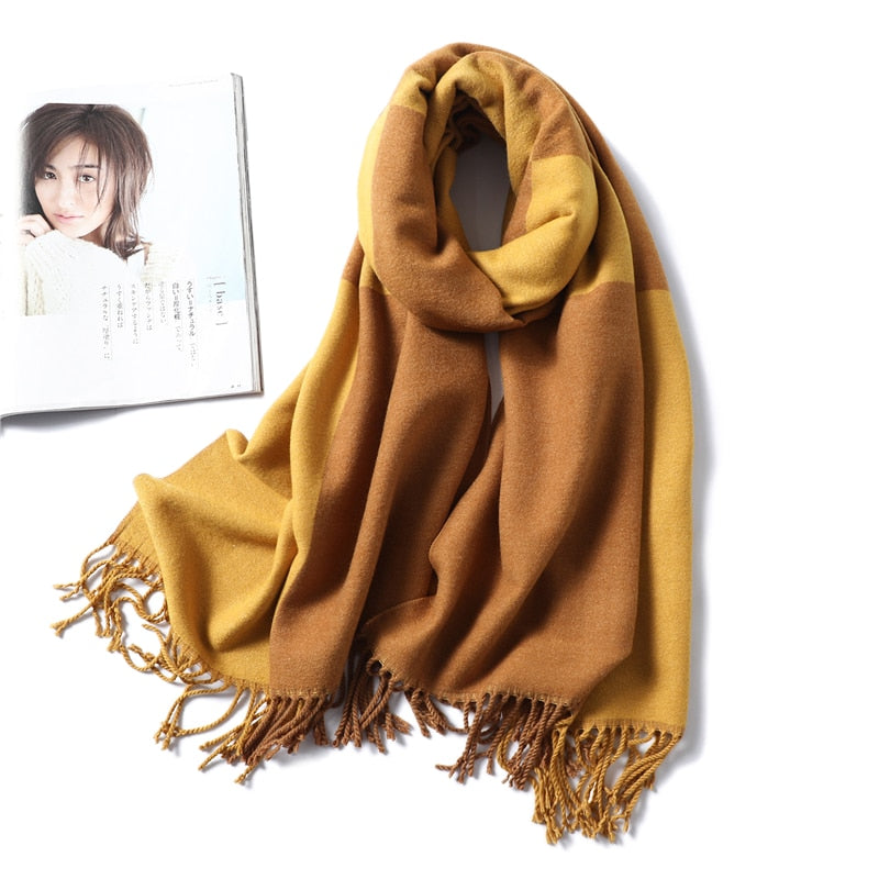 Winter Cashmere Scarf Women Thick Warm Shawls Wraps Lady Solid Scarves Fashion Tassels Pashmina Blanket quality foulard 2021 New