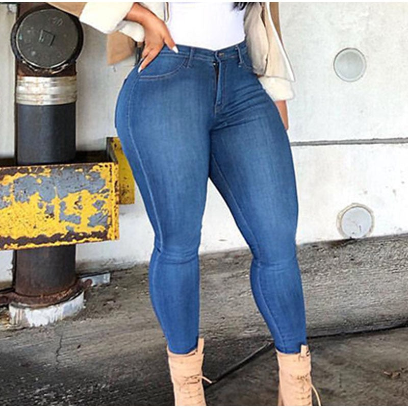 Plus Size High Waist Stretchy Skinny White Basic Casual Jeans 4XL Distressed Bodycon Pencil Denim Pants Lady Indie Trousers Jean