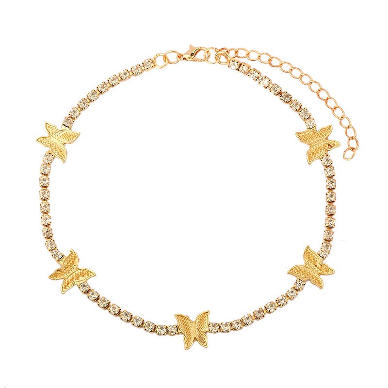 Iced Out Crystal Ankh Cross Pendant Tennis Necklace For Women Shining Butterfly Rhinestone Clavicle Chain Choker 2021 New Jewely