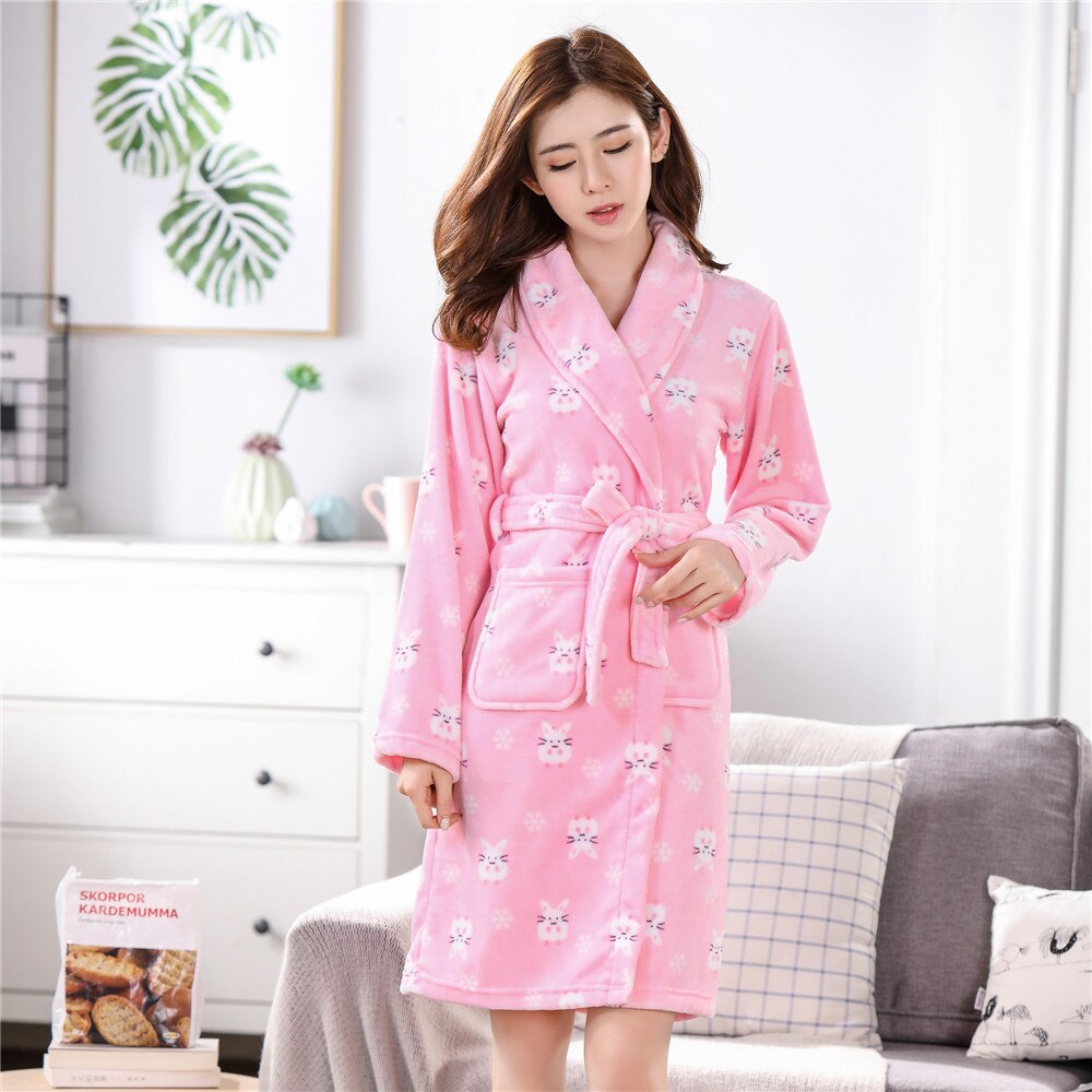 Nightgown Winter Kimono Plus Size Nightdress Coral Fleece Nightwear Thick Warm Home Clothing Ladies Bathrobe Flannel Negligee