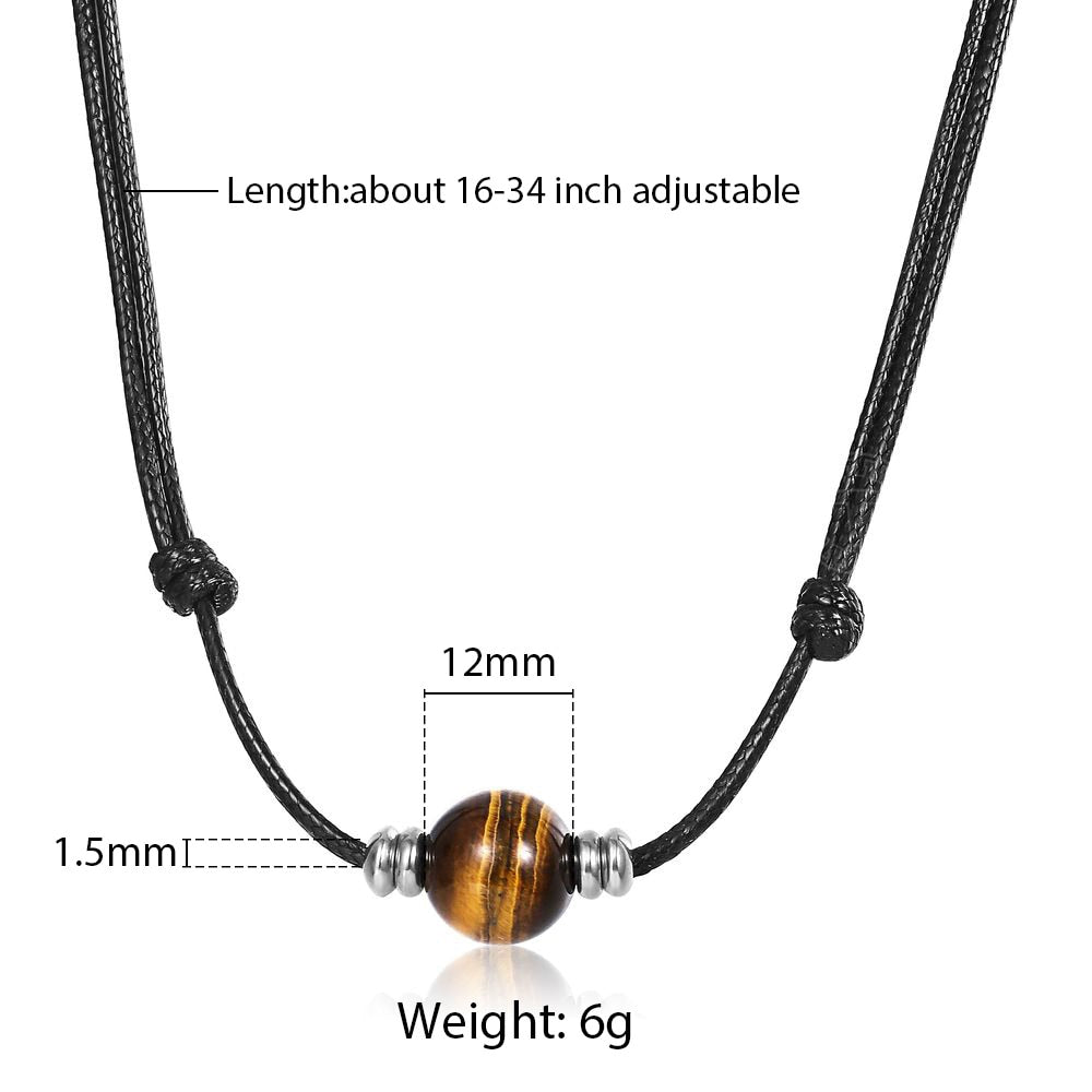 Natural Stone Leather Necklace Choker for Men Boys Single Bead Lava Tiger Eye Lapis Lazuli Adjustable Jewelry Dropshipping DNM25