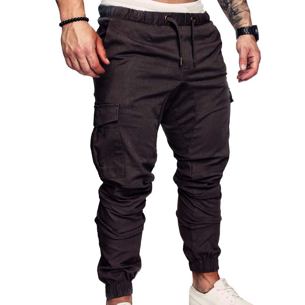 Men Casual Pants Plus Size Men Solid Color Multi Pocket Drawstring Ankle Tie Cargo Pants Trousers Summer Hottest Weight Pants