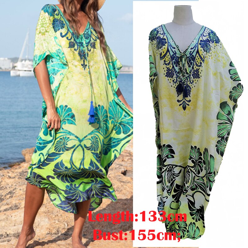 New Maxi Beach Boho Dress Plus Size Beach Cover Up Pareos De Playa Mujer 2022 Robe De Plage Bikini Cover Up Beachwear Sarong