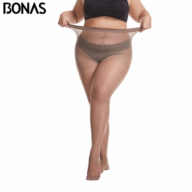 BONAS 20D Ultra-thin Tights Large Size Women 120kg Pantyhose Super Elastic Queen Size Sexy Nylon Pantyhose Plus Size Tights