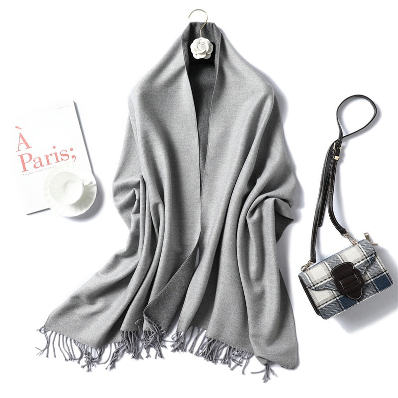 Winter Cashmere Scarf Women Thick Warm Shawls Wraps Lady Solid Scarves Fashion Tassels Pashmina Blanket quality foulard 2021 New