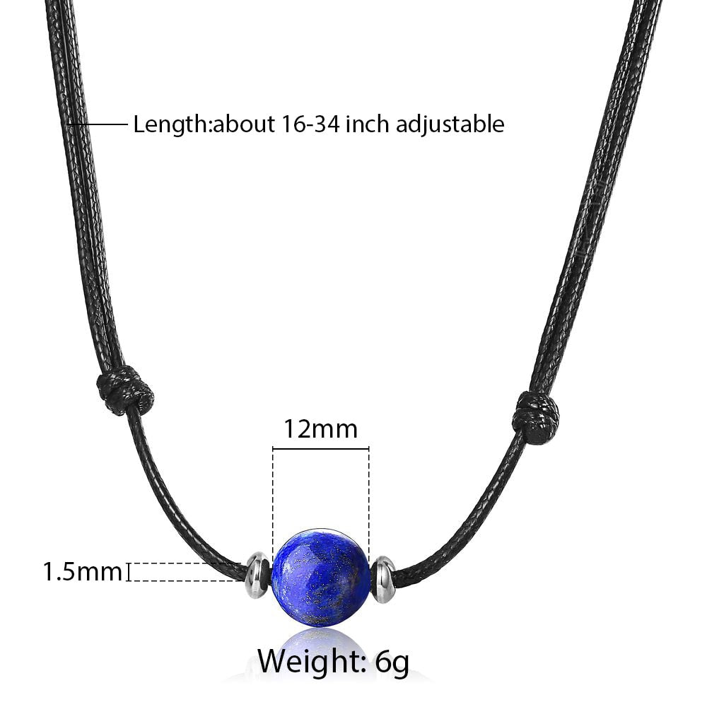 Natural Stone Leather Necklace Choker for Men Boys Single Bead Lava Tiger Eye Lapis Lazuli Adjustable Jewelry Dropshipping DNM25