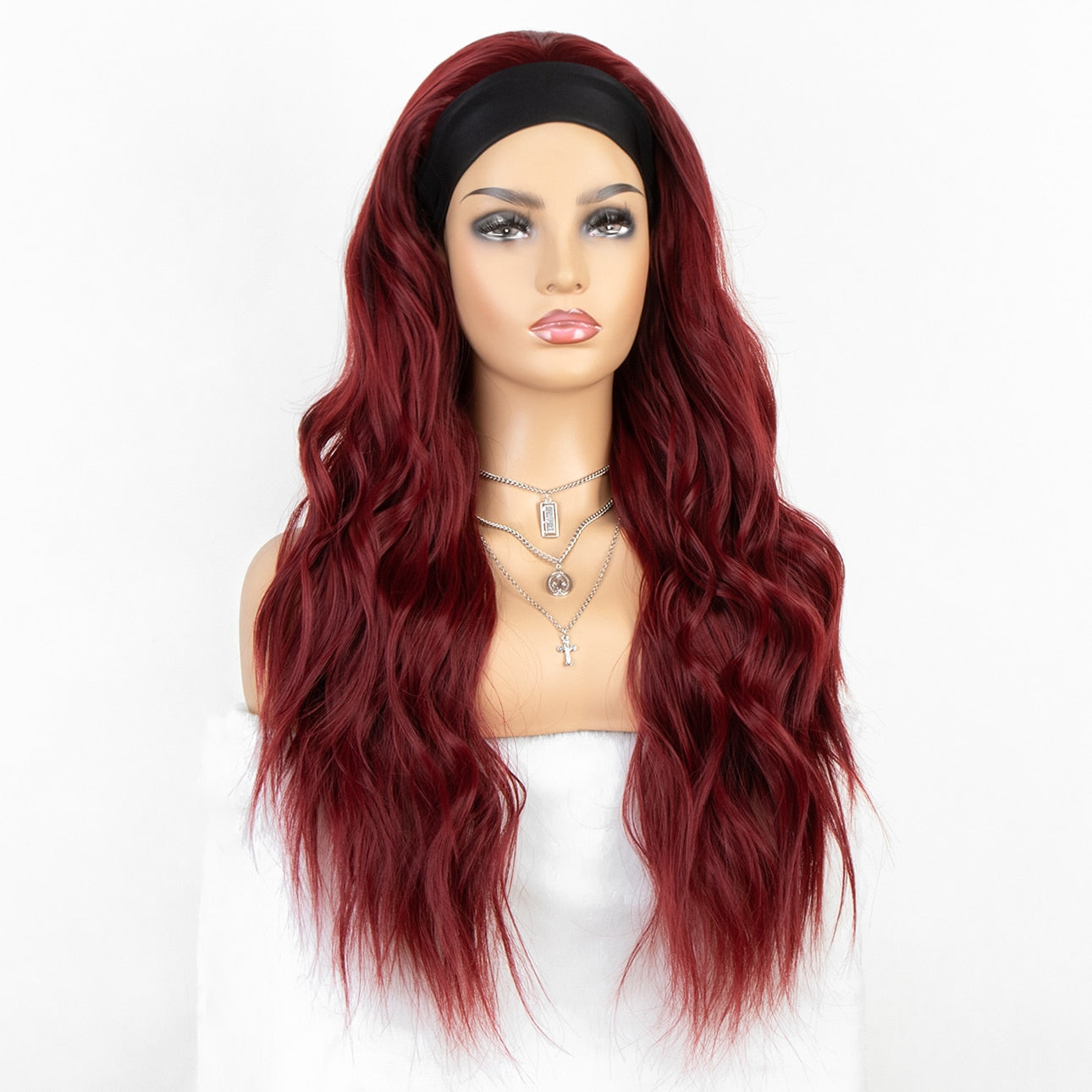 kryssma Long Wavy Headband Wig for Black Women None Replacement Body Wave Synthetic Headwraps Hair Wig 2020 New Fashion