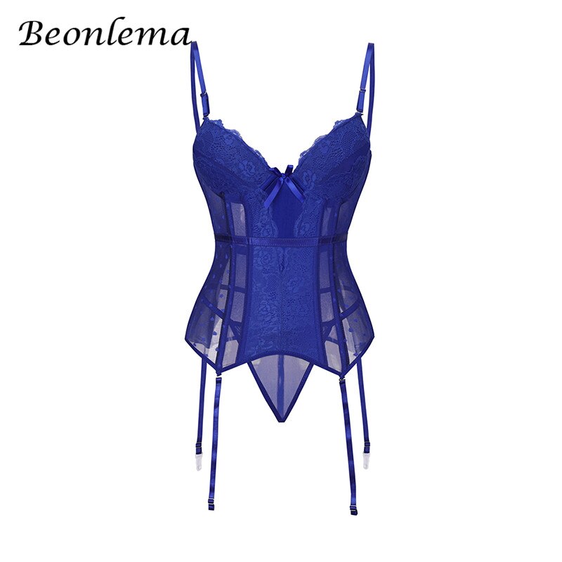 Beonlema Women Plus Size Sexy Lingerie Red Corset Bustiers Erotic Lace Underwear Mesh Bodice Tops Blue Black Corsage S-6XL