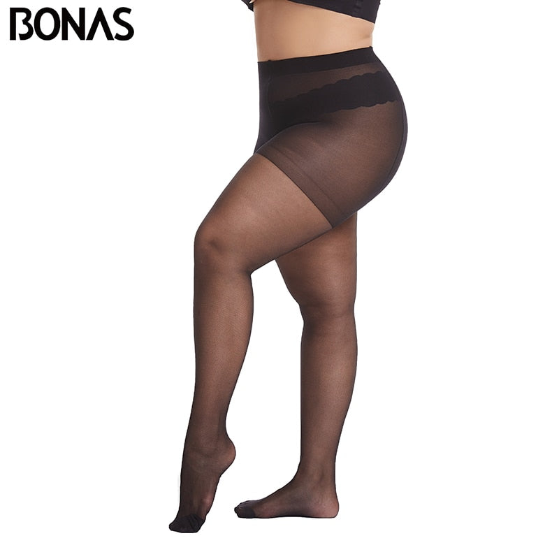 BONAS 20D Ultra-thin Tights Large Size Women 120kg Pantyhose Super Elastic Queen Size Sexy Nylon Pantyhose Plus Size Tights