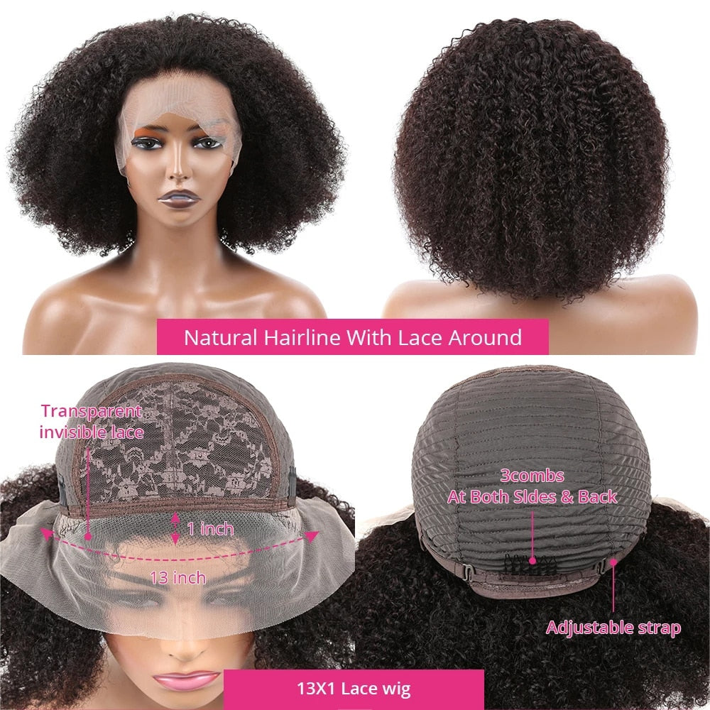 Afro Kinky Curly Wig Human Hair Wigs T Part Transparent Lace Short Curly Bob Wig 200 Density Thick Wigs For Women Preplucked Wig