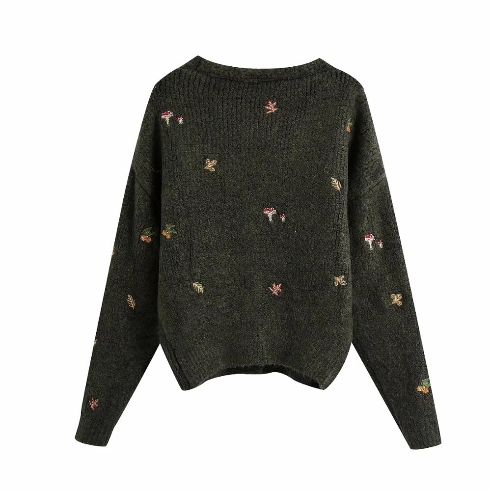 XNWMNZ women Vintage knit cardigan with embroidery Long sleeves V-neck Cardigan Female Elegant sweater autumn coat women 2022