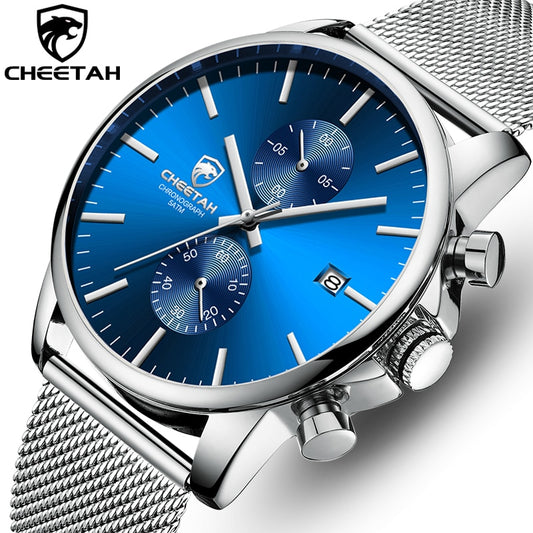 Men Watch New CHEETAH Top Brand Stainless Steel Waterproof Chronograph Watches Mens Business Blue Quartz Wristwatch reloj hombre