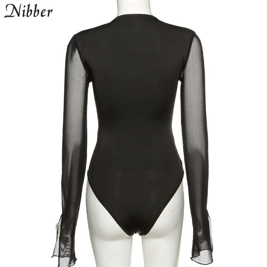 Nibber Ladies Sexy Deep V-neck Bodysuits Short Section Slim Lace Long Sleeve 2021 Autumn Winter Popular Casual Sport Jumpsuits