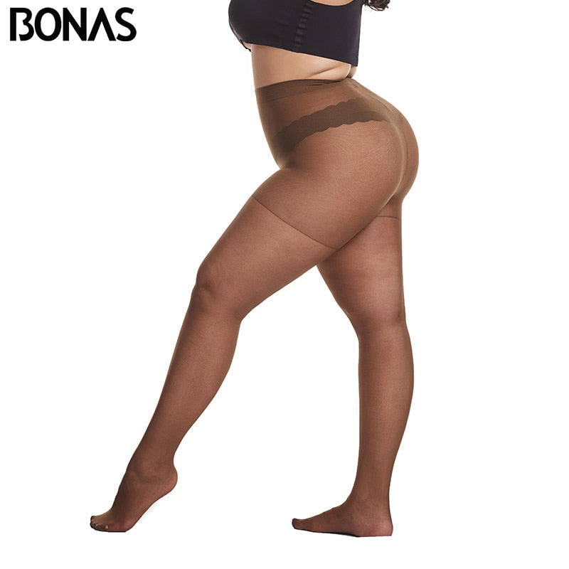 BONAS 20D Ultra-thin Tights Large Size Women 120kg Pantyhose Super Elastic Queen Size Sexy Nylon Pantyhose Plus Size Tights