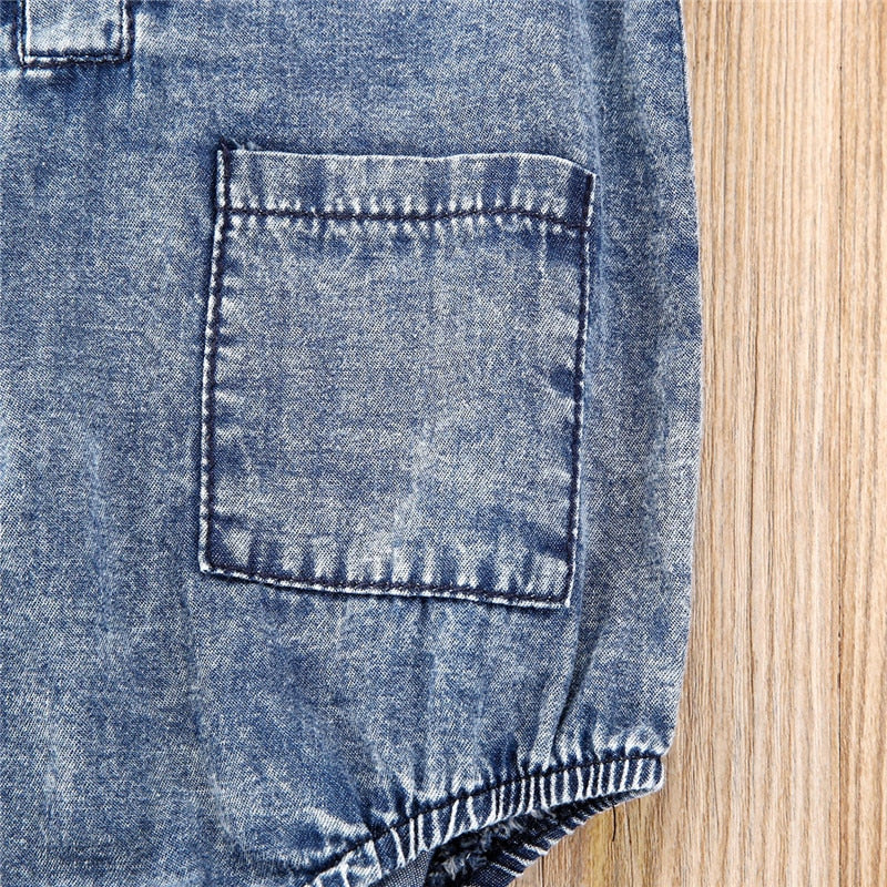Baby Summer Denim Rompers Toddler Newborn Baby Boys Girls Sleeveless Button Pocket Rompers Jumpsuits Casual Clothes Outfits