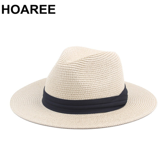 HOAREE Vintage Panama Hat Men Straw Fedora Male Sun hat Women Summer Beach British Style Chapeau Jazz Trilby Cap Sombrero