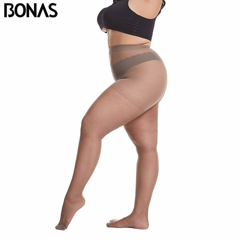 BONAS 20D Ultra-thin Tights Large Size Women 120kg Pantyhose Super Elastic Queen Size Sexy Nylon Pantyhose Plus Size Tights